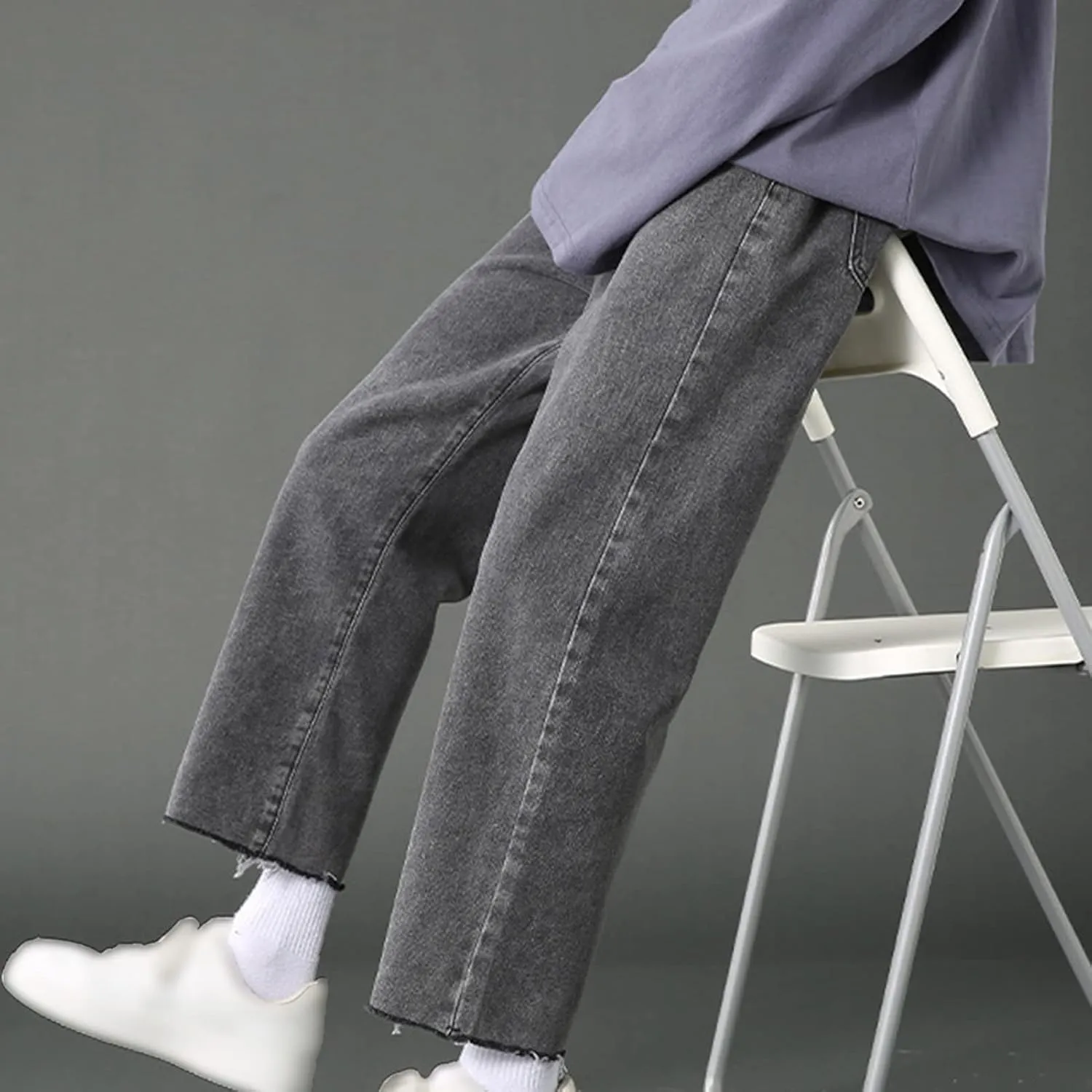 Men's Loose Fit Straight Leg Jeans Distressed Washed Hip Hop Denim Pants Vintage Relaxed Fit Lightweight Jean