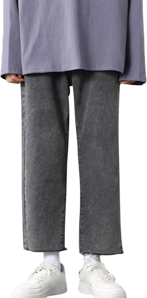 Men's Loose Fit Straight Leg Jeans Distressed Washed Hip Hop Denim Pants Vintage Relaxed Fit Lightweight Jean
