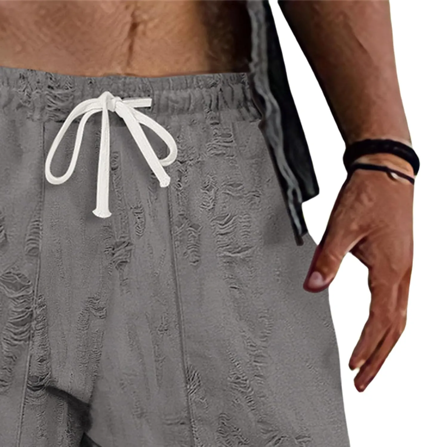 Mens Lounge Linen Pants Elastic Waist Drawstring Baggy Casual Trousers Lightweight Summer Beach Slacks Straight Pants