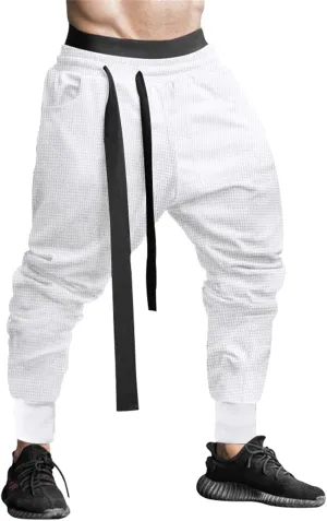 Mens Low Crotch Lightweight Pants Drawstring Elastic Waist Sweatpants Casual Loose Trousers Fashion Harem Fall Pant