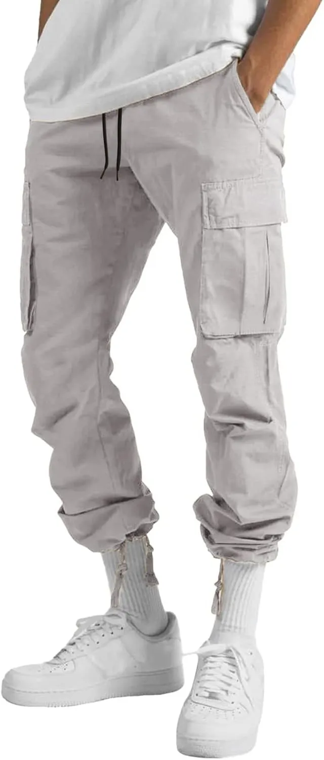 Mens Outdoor Baggy Cargo Pants Relaxed Fit Lightweight Cotton Casual Work Pants with Pocket