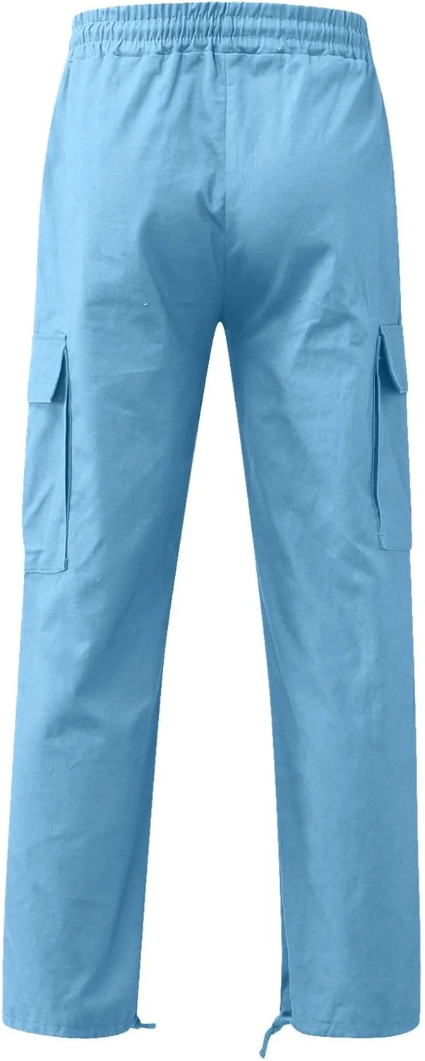Mens Outdoor Baggy Cargo Pants Relaxed Fit Lightweight Cotton Casual Work Pants with Pocket