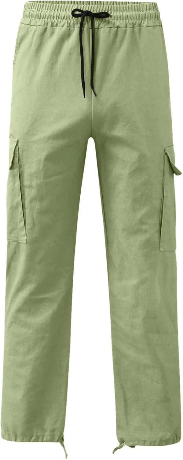 Mens Outdoor Baggy Cargo Pants Relaxed Fit Lightweight Cotton Casual Work Pants with Pocket