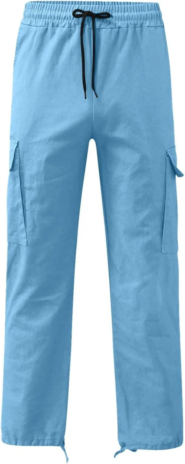 Mens Outdoor Baggy Cargo Pants Relaxed Fit Lightweight Cotton Casual Work Pants with Pocket