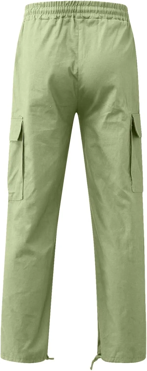 Mens Outdoor Baggy Cargo Pants Relaxed Fit Lightweight Cotton Casual Work Pants with Pocket