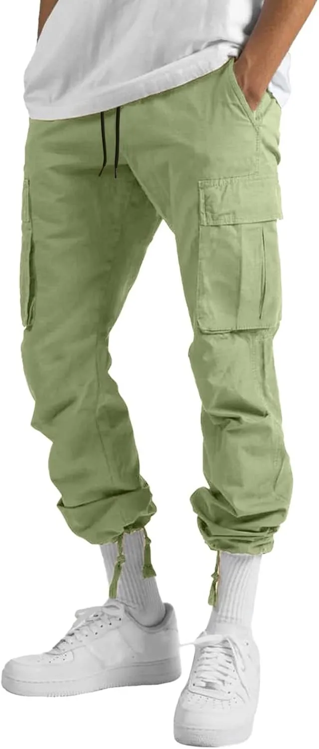 Mens Outdoor Baggy Cargo Pants Relaxed Fit Lightweight Cotton Casual Work Pants with Pocket