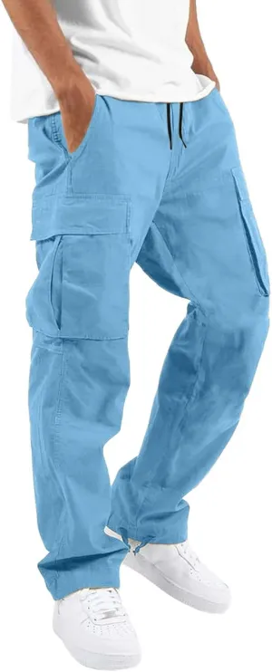 Mens Outdoor Baggy Cargo Pants Relaxed Fit Lightweight Cotton Casual Work Pants with Pocket