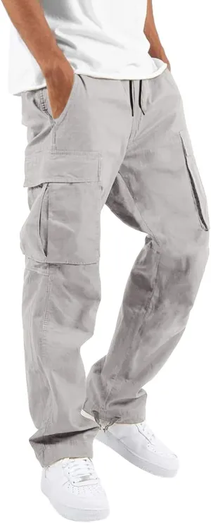 Mens Outdoor Baggy Cargo Pants Relaxed Fit Lightweight Cotton Casual Work Pants with Pocket