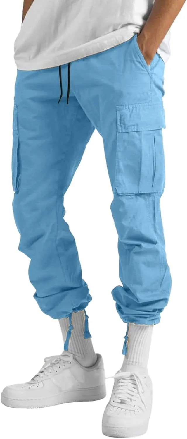 Mens Outdoor Baggy Cargo Pants Relaxed Fit Lightweight Cotton Casual Work Pants with Pocket