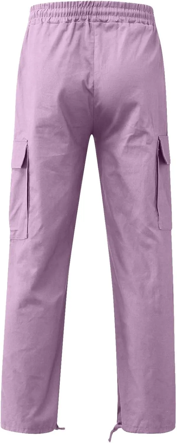 Mens Outdoor Baggy Cargo Pants Relaxed Fit Lightweight Cotton Casual Work Pants with Pocket