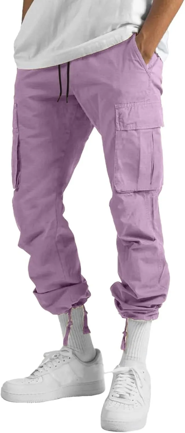 Mens Outdoor Baggy Cargo Pants Relaxed Fit Lightweight Cotton Casual Work Pants with Pocket