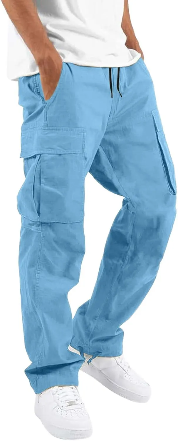 Mens Outdoor Baggy Cargo Pants Relaxed Fit Lightweight Cotton Casual Work Pants with Pocket