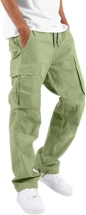 Mens Outdoor Baggy Cargo Pants Relaxed Fit Lightweight Cotton Casual Work Pants with Pocket