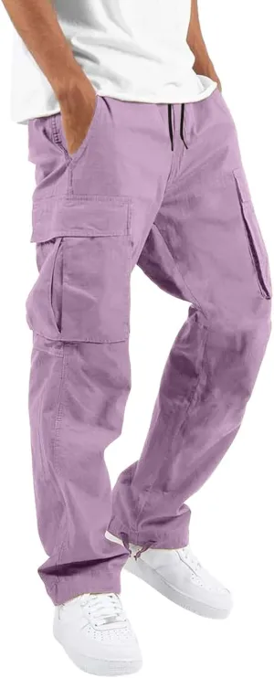 Mens Outdoor Baggy Cargo Pants Relaxed Fit Lightweight Cotton Casual Work Pants with Pocket