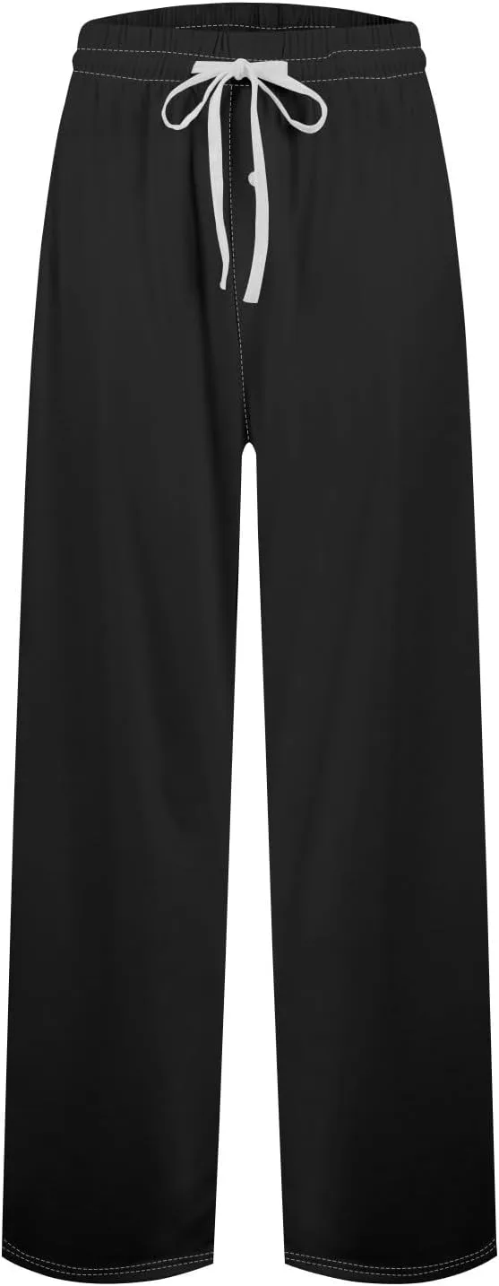 Mens Pajama Pants Soft Lightweight Drawstring Straight Leg Sleep Cotton Lounge Pants Loose Sleepwear with Pockets