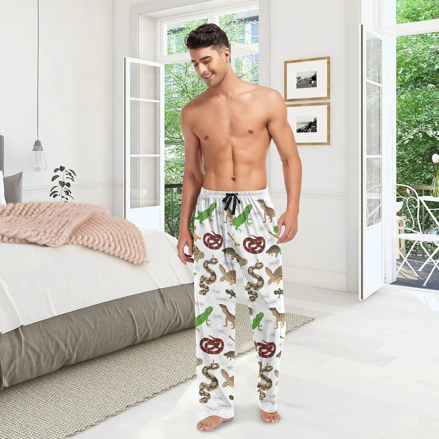 Men's Pajama Pants Straight Trouser Sleep Lounge Pants Sleepwear with Pockets