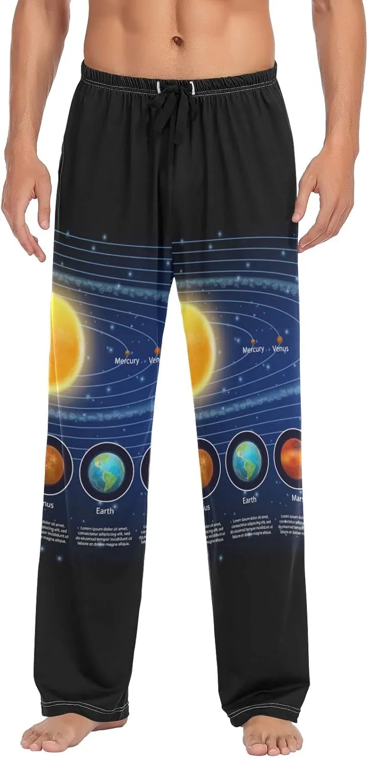 Men's Pajama Pants Straight Trouser Sleep Lounge Pants Sleepwear with Pockets