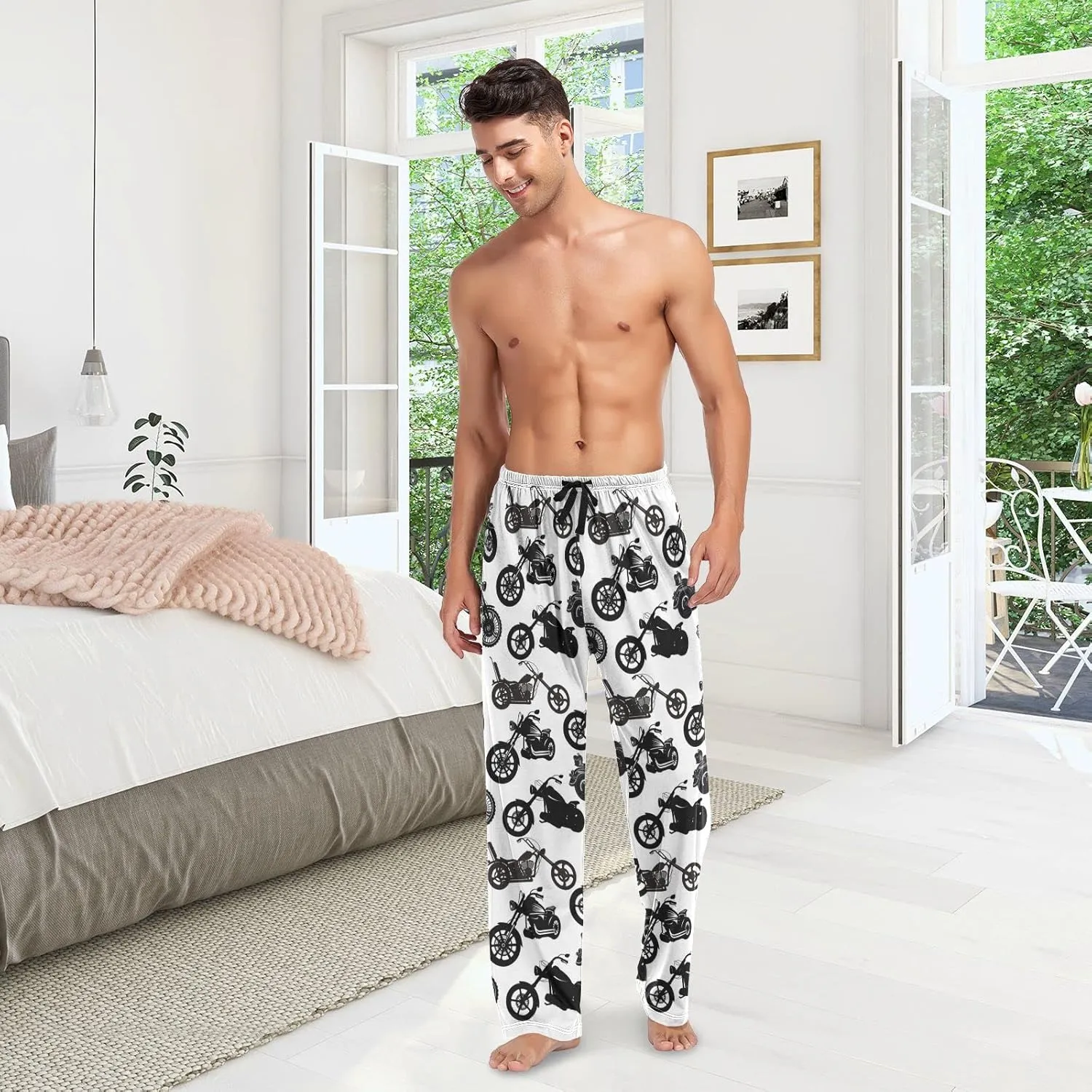 Men's Pajama Pants Straight Trouser Sleep Lounge Pants Sleepwear with Pockets