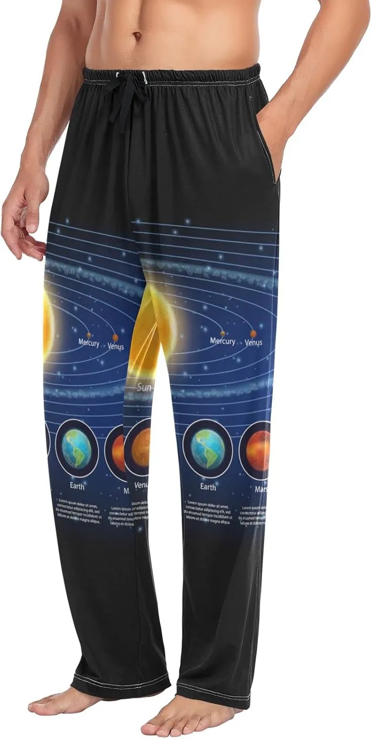 Men's Pajama Pants Straight Trouser Sleep Lounge Pants Sleepwear with Pockets