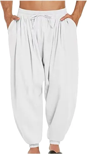 Mens Pants Casual Cinch Bottom Harem Pants Elastic Waist Drawstring Tapered Pant Baggy Breathable Jogger with Pockets