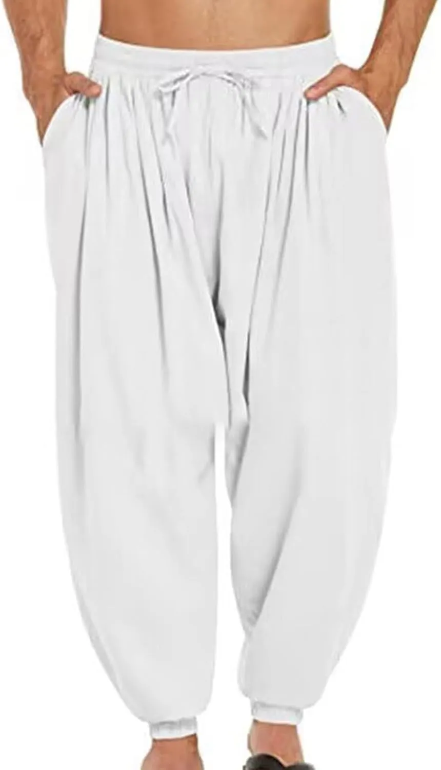 Mens Pants Casual Cinch Bottom Harem Pants Elastic Waist Drawstring Tapered Pant Baggy Breathable Jogger with Pockets