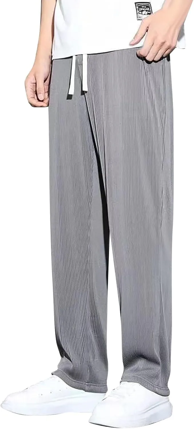 Mens Pants Casual Relaxed Fit Stretch Active Pants Loose Ice Silk Breathable Casual Comfy Pant Trousers with Pockets
