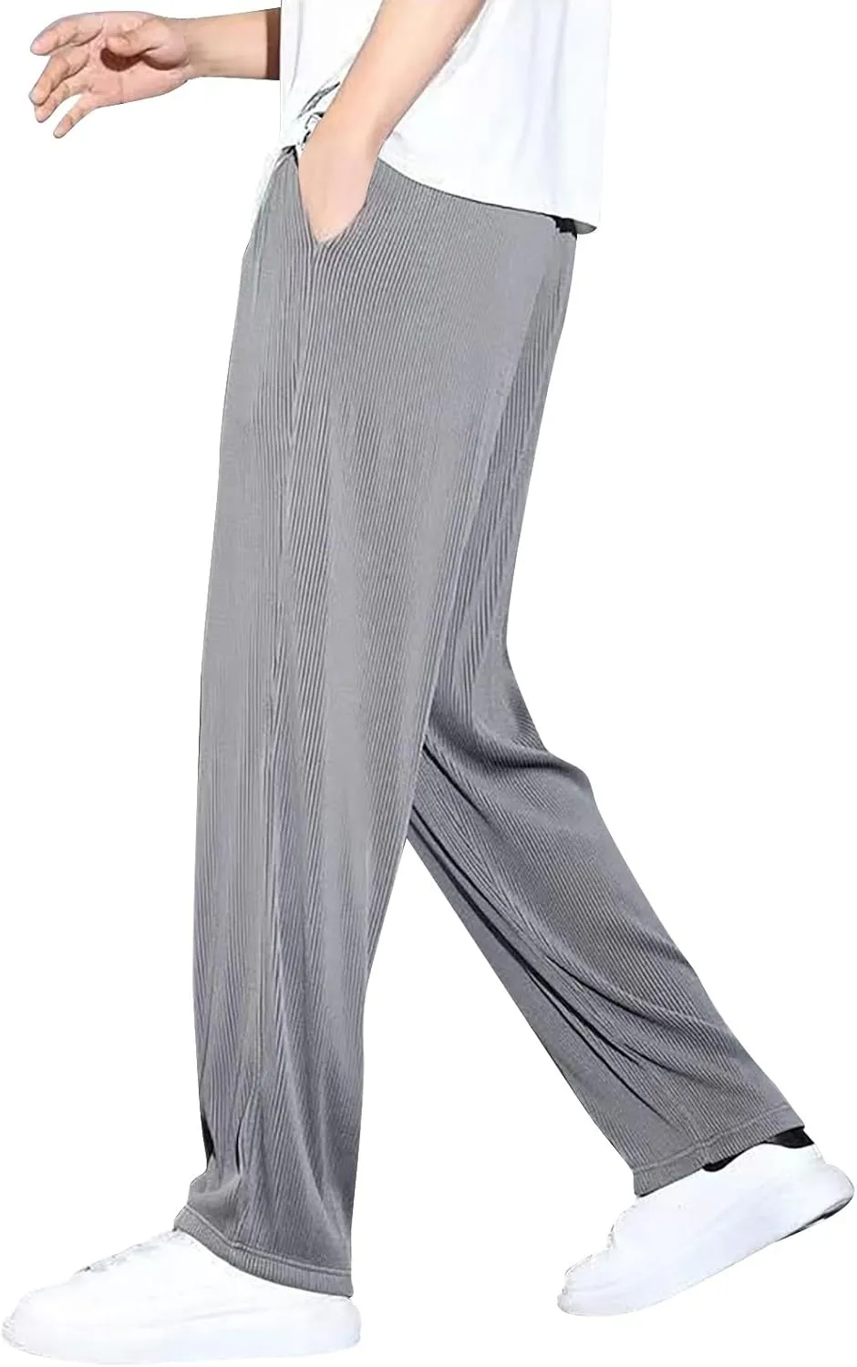 Mens Pants Casual Relaxed Fit Stretch Active Pants Loose Ice Silk Breathable Casual Comfy Pant Trousers with Pockets