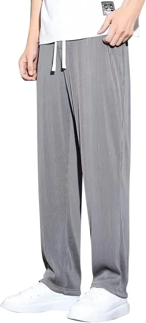 Mens Pants Casual Relaxed Fit Stretch Active Pants Loose Ice Silk Breathable Casual Comfy Pant Trousers with Pockets