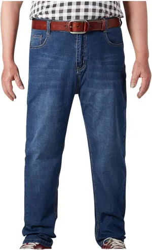 Men's Regular Fit Baggy Straight Leg Jeans Casual Loose Elastic Waist Relaxed Fit Denim Pants Lightweight Work Jean