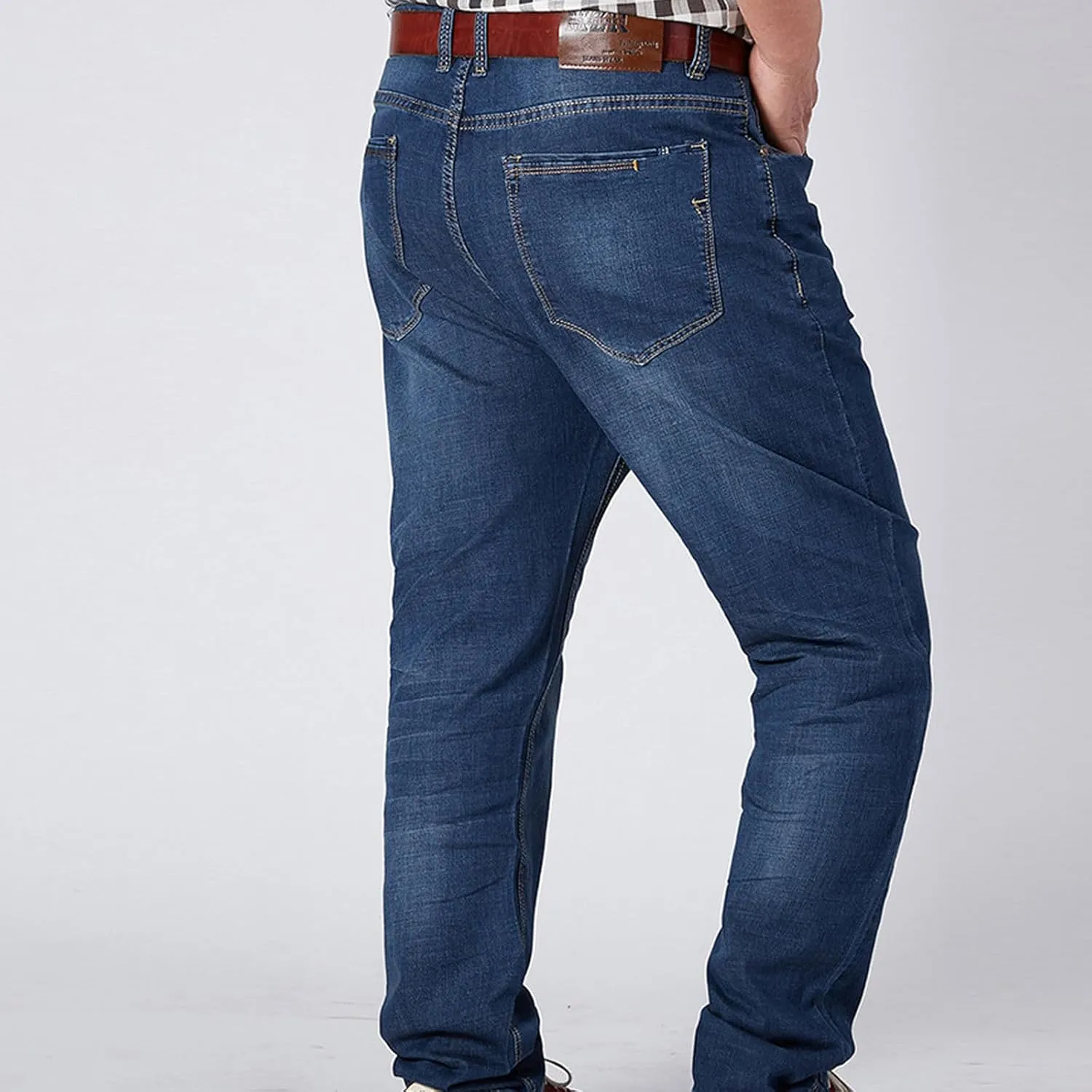Men's Regular Fit Baggy Straight Leg Jeans Casual Loose Elastic Waist Relaxed Fit Denim Pants Lightweight Work Jean