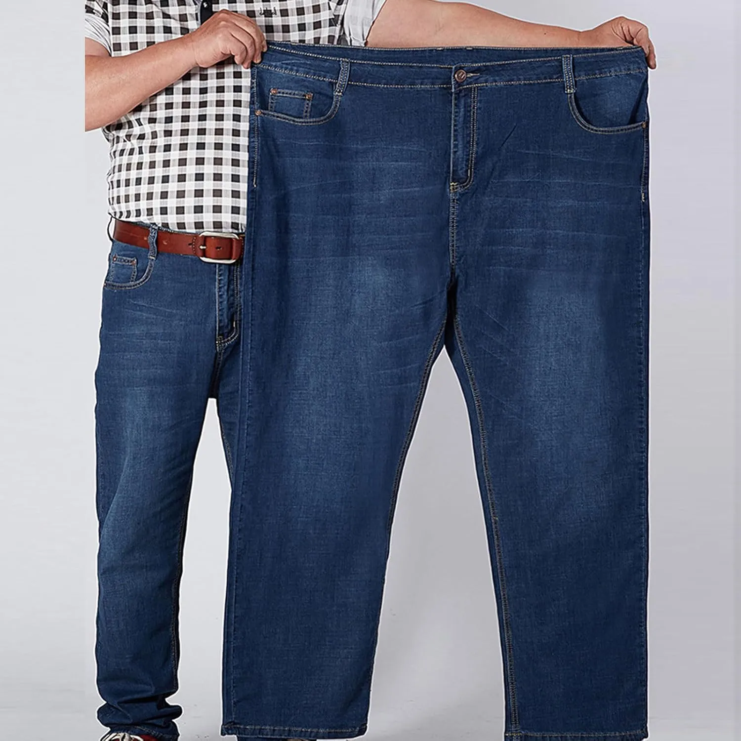 Men's Regular Fit Baggy Straight Leg Jeans Casual Loose Elastic Waist Relaxed Fit Denim Pants Lightweight Work Jean