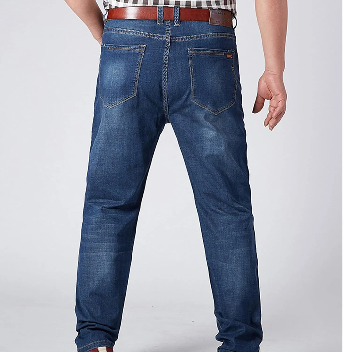 Men's Regular Fit Baggy Straight Leg Jeans Casual Loose Elastic Waist Relaxed Fit Denim Pants Lightweight Work Jean