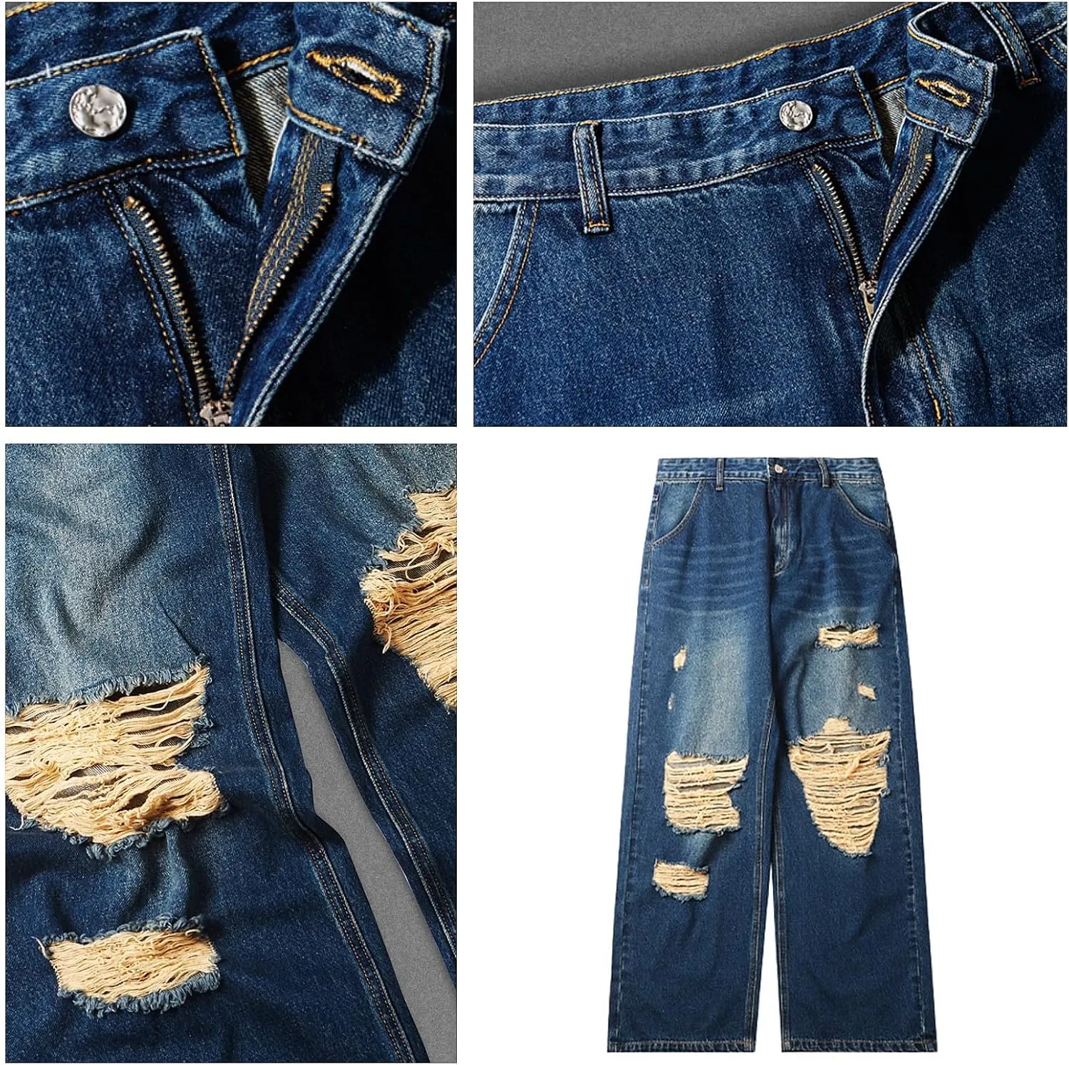 Men's Relaxed-Fit Jean Classic Ripped Skinny Distressed Fashion Comfort Frayed Zipper Fit Bootcut Jeans