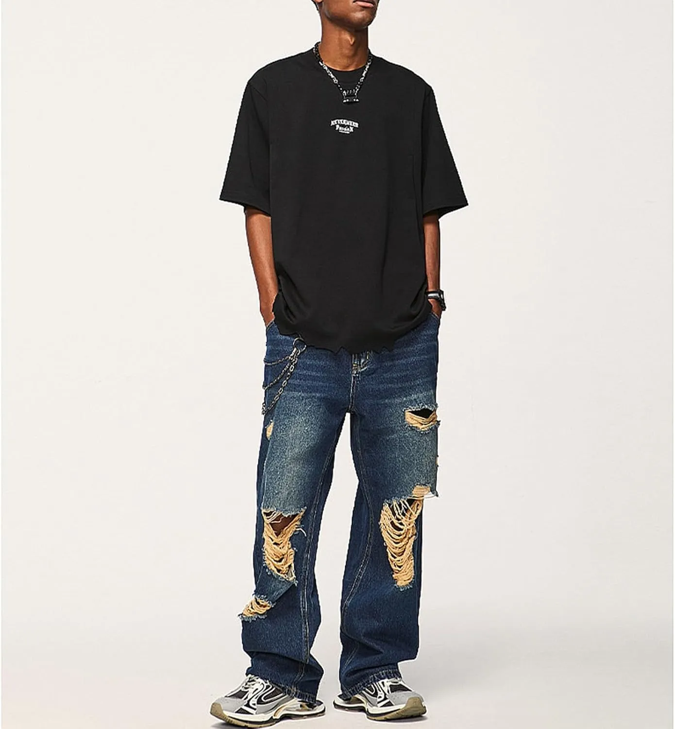 Men's Relaxed-Fit Jean Classic Ripped Skinny Distressed Fashion Comfort Frayed Zipper Fit Bootcut Jeans