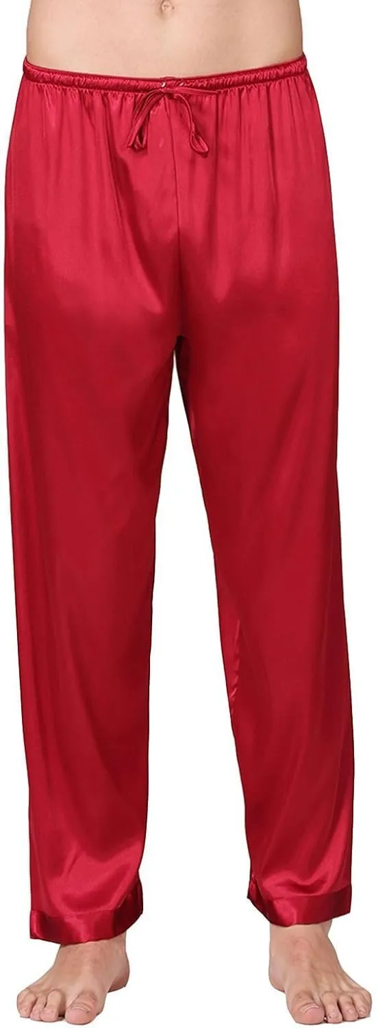 Men's Satin Pajama Pants Long Pj Trousers Lightweight Straight Leg Lounge Loose Summer Elastic Waist Sleepwear