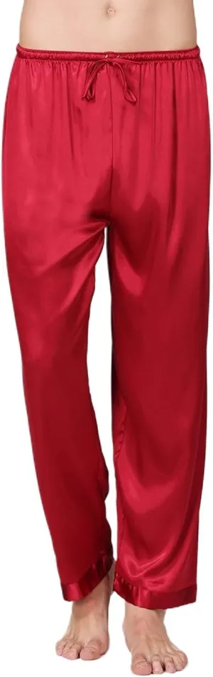 Men's Satin Pajama Pants Long Pj Trousers Lightweight Straight Leg Lounge Loose Summer Elastic Waist Sleepwear