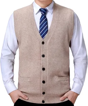 Men's Soft Touch Cardigan Sweater Regular Fit Knitted Top Middle-aged V Neck Buttons Casual Sweater Coat (Beige 3,3X-Large)