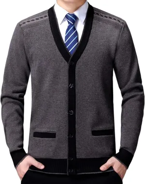 Men's Soft Touch Cardigan Sweater Regular Fit Knitted Top Middle-Aged V Neck Buttons Casual Sweater Coat (Camel,Large)