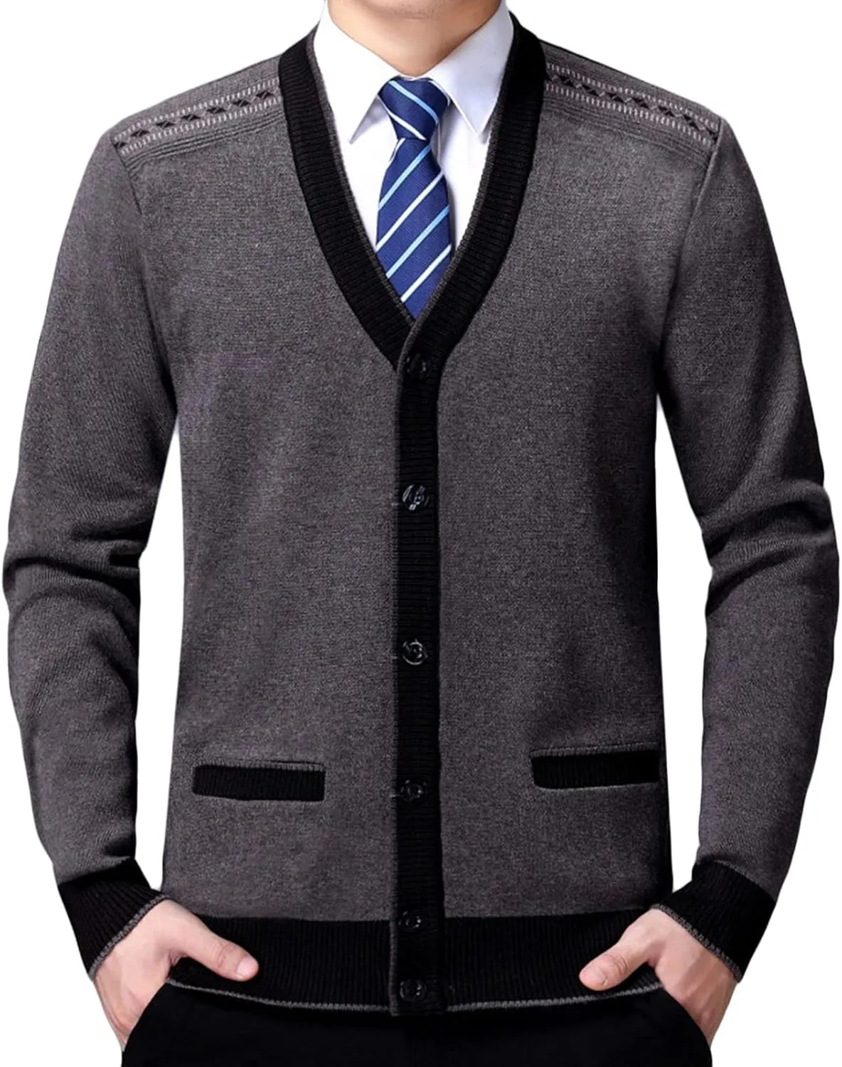 Men's Soft Touch Cardigan Sweater Regular Fit Knitted Top Middle-Aged V Neck Buttons Casual Sweater Coat (Camel,Large)