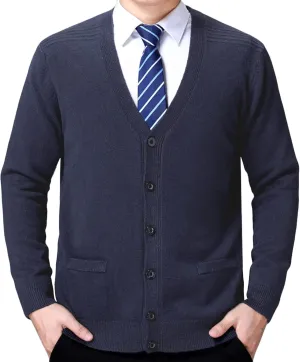 Men's Soft Touch Cardigan Sweater Regular Fit Knitted Top Middle-aged V Neck Buttons Casual Sweater Coat (Dark Gray 2,Medium)