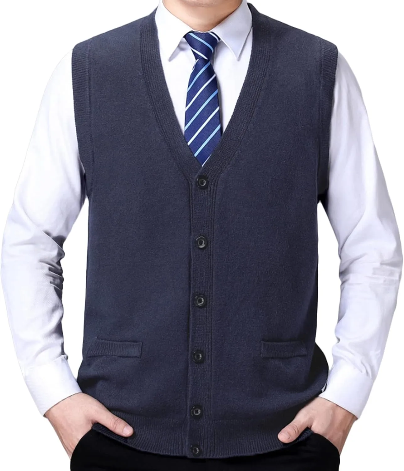 Men's Soft Touch Cardigan Sweater Regular Fit Knitted Top Middle-Aged V Neck Buttons Casual Sweater Coat (Dark Gray 3,4X-Large)