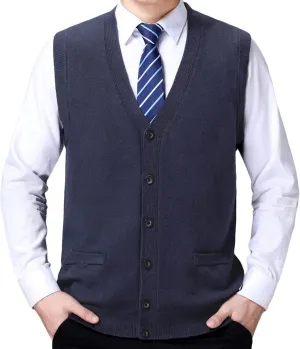 Men's Soft Touch Cardigan Sweater Regular Fit Knitted Top Middle-Aged V Neck Buttons Casual Sweater Coat (Dark Gray 3,4X-Large)