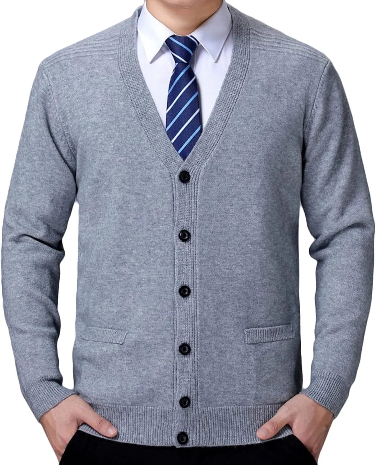 Men's Soft Touch Cardigan Sweater Regular Fit Knitted Top Middle-Aged V Neck Buttons Casual Sweater Coat (Grey 3,XX-Large)