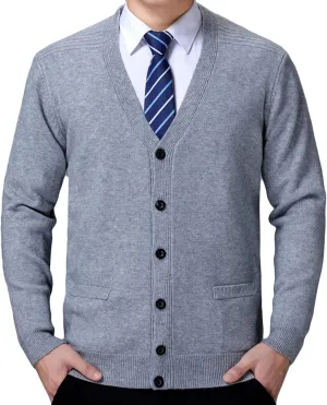 Men's Soft Touch Cardigan Sweater Regular Fit Knitted Top Middle-Aged V Neck Buttons Casual Sweater Coat (Grey 3,XX-Large)