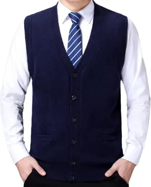 Men's Soft Touch Cardigan Sweater Regular Fit Knitted Top Middle-Aged V Neck Buttons Casual Sweater Coat (Navy Blue 2,3X-Large)