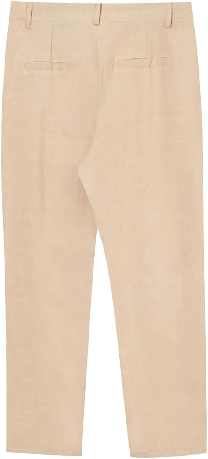 Mens Straight-Legs Linen Pants Casual Loose Fit Elastic Drawstring Waist Pants Summer Baggy Trousers with Pockets