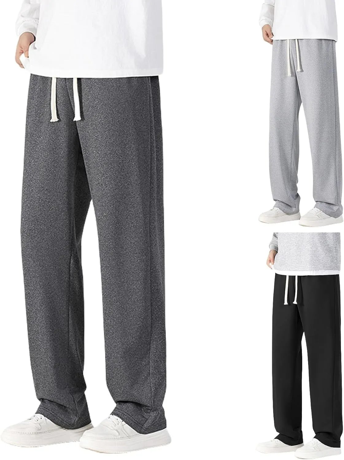 Men's Sweatpants Loose Fit Wide Leg Hip Hop Joggers Track Pants Athletic Drawstring Waist Flared Pants with Pockets