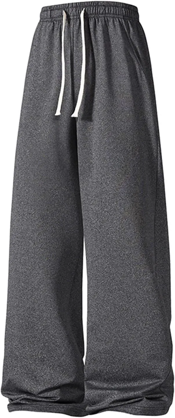 Men's Sweatpants Loose Fit Wide Leg Hip Hop Joggers Track Pants Athletic Drawstring Waist Flared Pants with Pockets