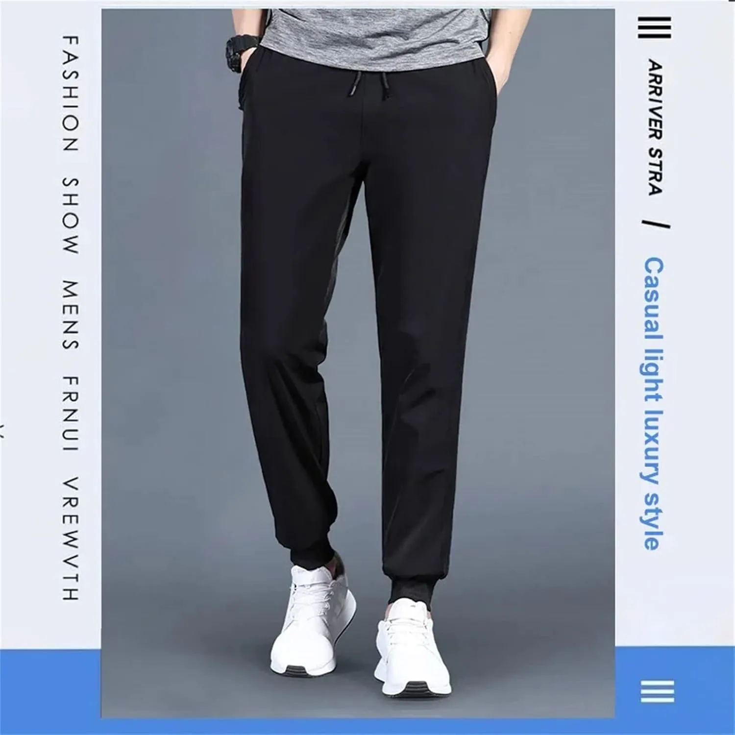 Mens Sweatpants with Zipper Pockets Unisex Stretch Quick Drying Pants Lightweight Running Hiking Pants Elastic Waist