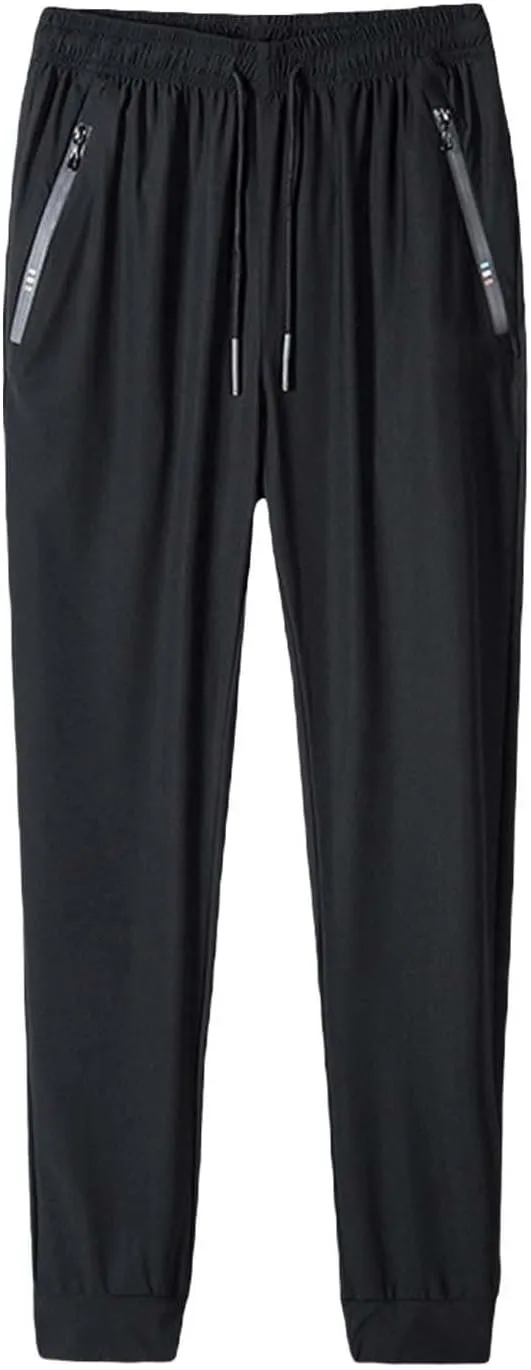 Mens Sweatpants with Zipper Pockets Unisex Stretch Quick Drying Pants Lightweight Running Hiking Pants Elastic Waist